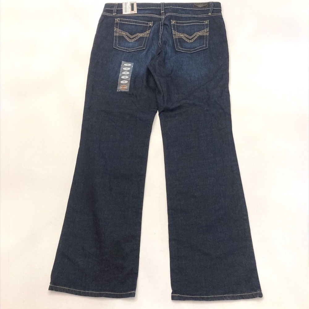 Harley Davidson Jeans Bootcut Mid-Rise Embellished Pocket Womens 14 Dk Wash NEW - Picture 3 of 16
